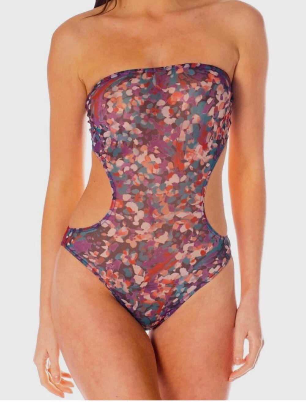Kiniki Tan Through Swimsuit Womens US 6 Cut Out Elba One Piece Suit Purple NEW - Picture 3 of 4
